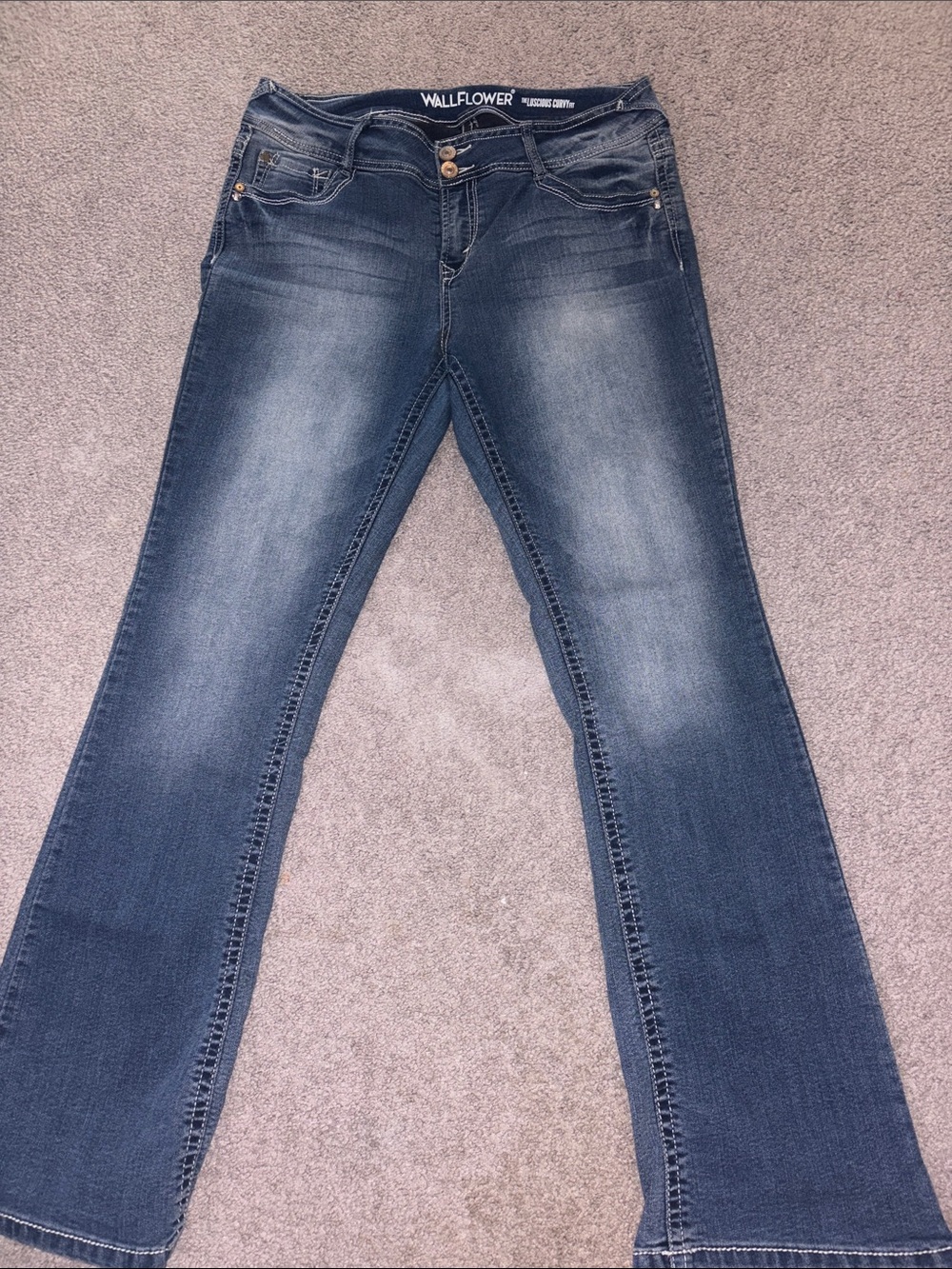 Wallflower Women's Faded Dark Blue Flare Jeans